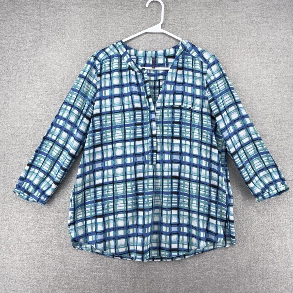 NYDJ Tunic Top Women Size Medium Blue Geometric Casual Lightweight